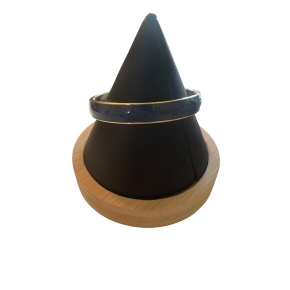 Gold Tone Blue Enamel Bangle Bracelet Clamper Initial Monogram W Hinged 7" - Picture 3 of 5